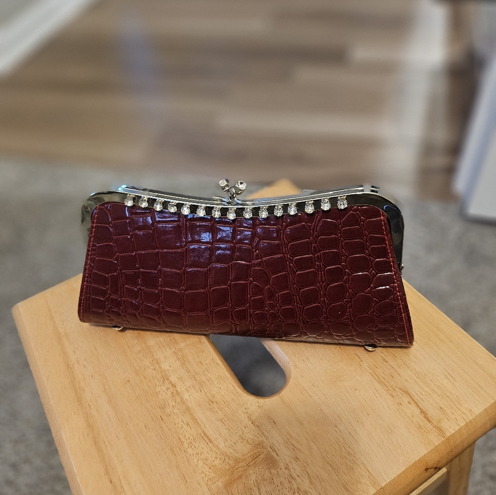 Charm’s – Burgundy Red Faux Croc / Faux Crystal Evening Bag/Clutch/Purse